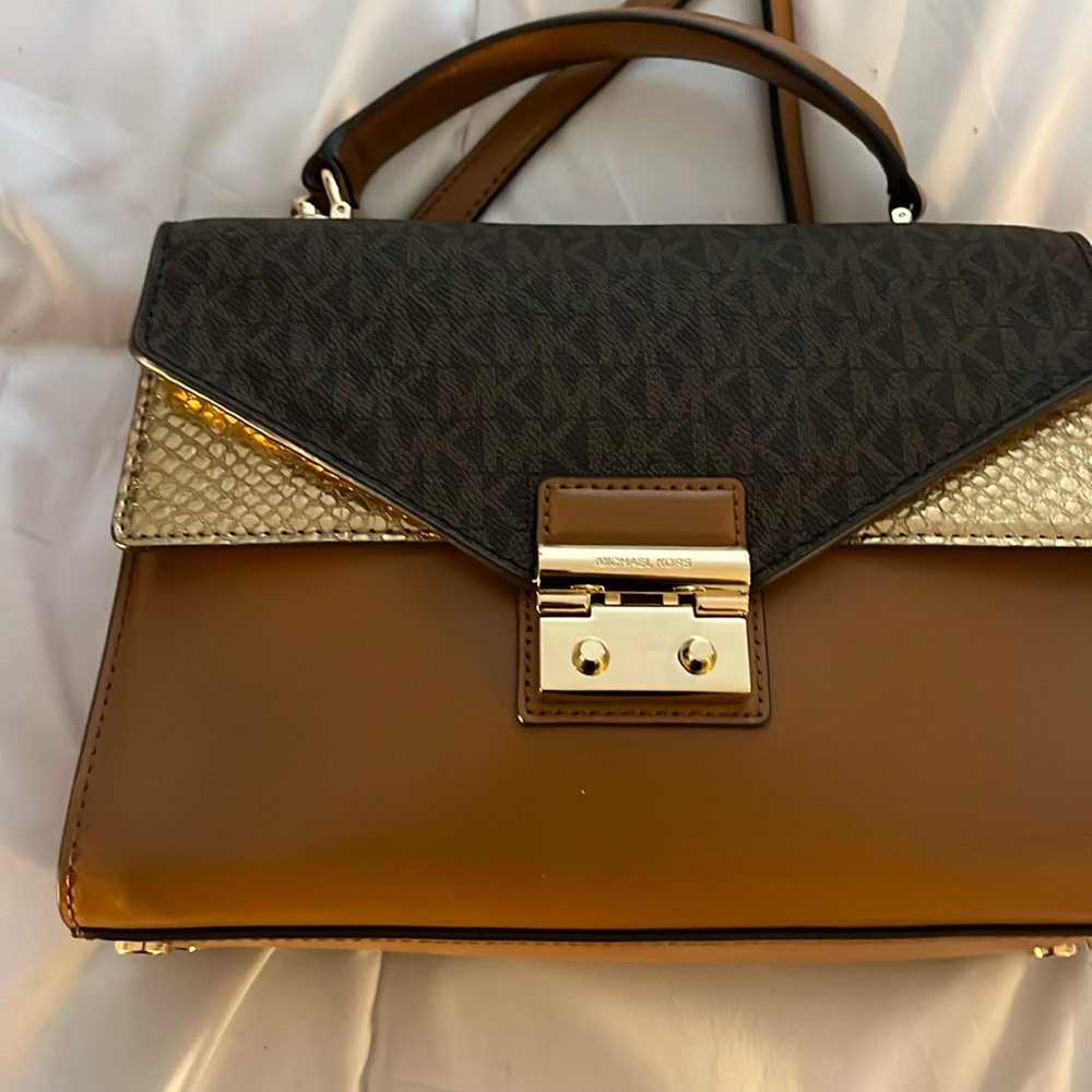 KORS Michael Kors Brown and Gold Crossbody Bag